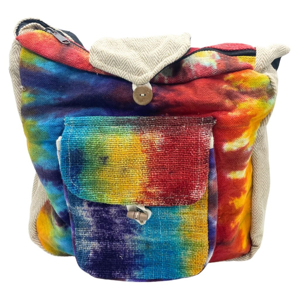 Tie-dye axelväska i bomull och hampa