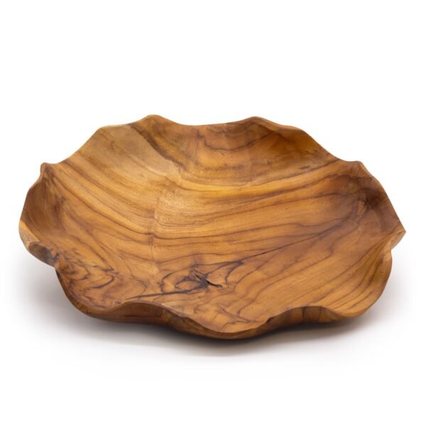 Stor skål i teak med vågig kant 28 cm