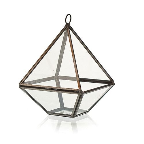 Diamantformad växtdekoration i glas med metallram