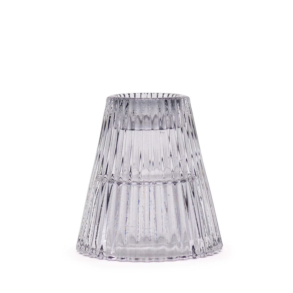 Vändbara ljushållare i grått räfflat glas