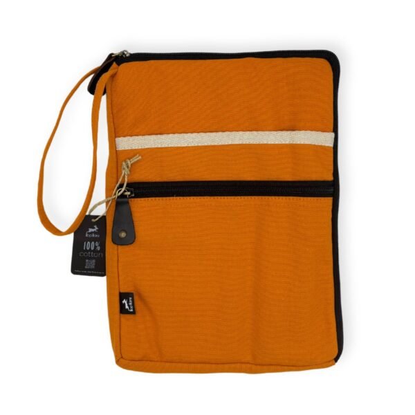 Stor orange laptopväska i jute och bomull
