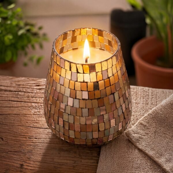 Mosaikljus i bärnsten, beige och brunt