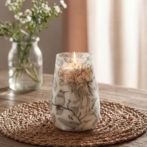 Ljus i glas med fåglar och botaniskt mönster