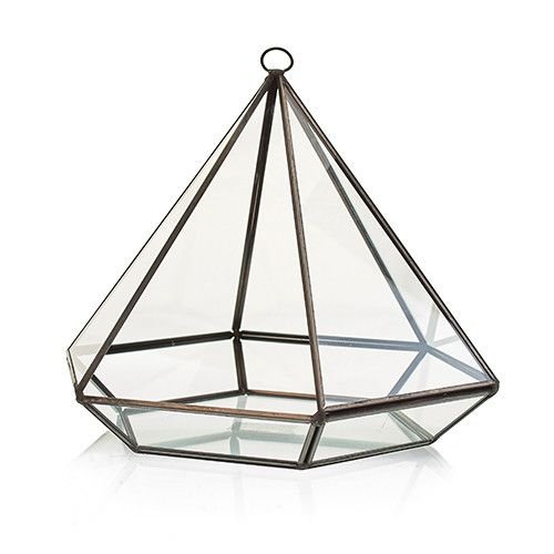 Diamantformad växtdekoration i glas med metallram