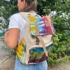 Tie-dye ryggsäck i bomull och hampa på ryggen