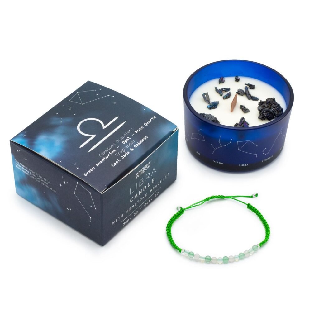 Doftljus för Vågen med grönt kristallarmband och presentförpackning